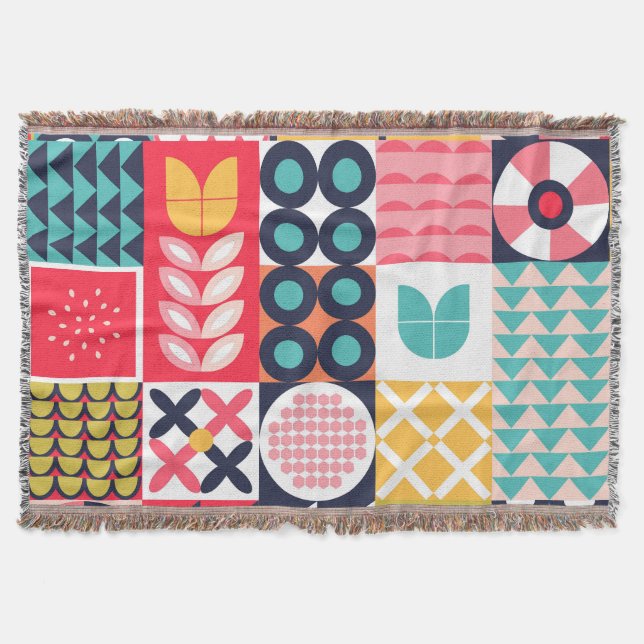 Colourful Geometric Mid Century Funky  Throw Blanket (Front)