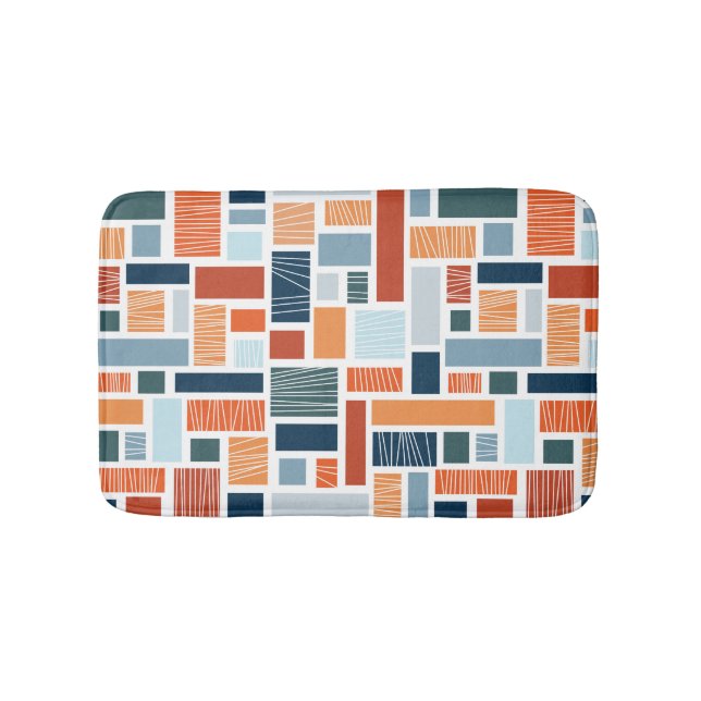 Colourful geometric Mid Century style design Bath Mat (Front)