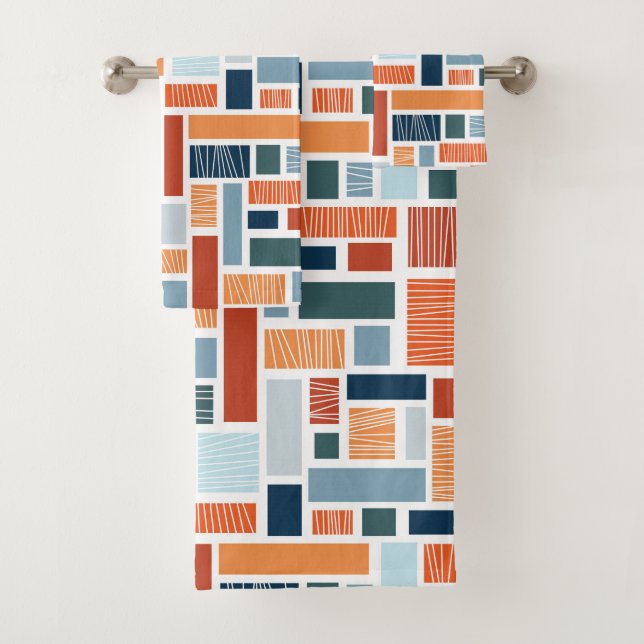 Colourful geometric Mid Century style design Bath Towel Set (Insitu)