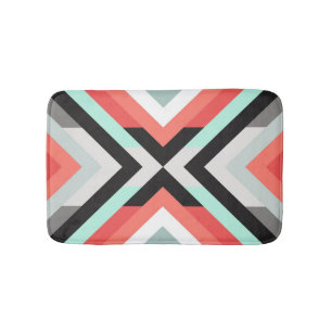 Colourful Geometric Mint Coral Decorative Design Bath Mat