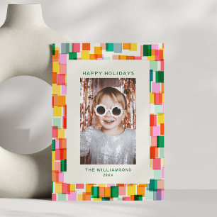 Colourful Geometric Modern Christmas Photo Border Holiday Card
