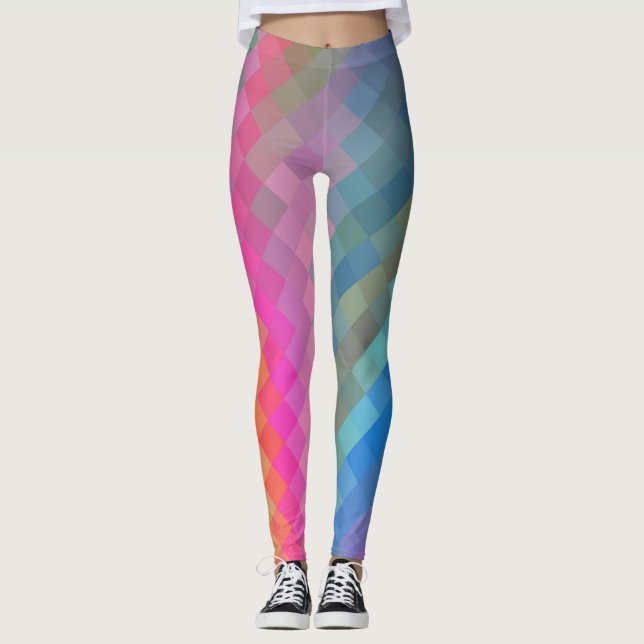 Colourful Geometric Modern Diamond Pattern #8 Leggings (Front)