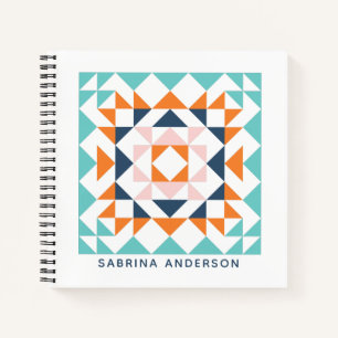 Colourful Geometric Modern Quilt Block Personalize Notebook