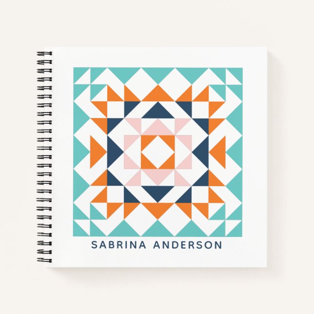 Colourful Geometric Modern Quilt Block Personalize Notebook (Front)