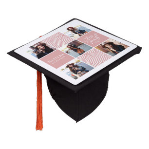 Colourful geometric multi photo graduation cap topper