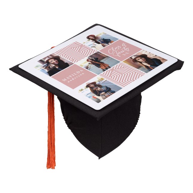 Colourful geometric multi photo graduation cap topper (Angled)