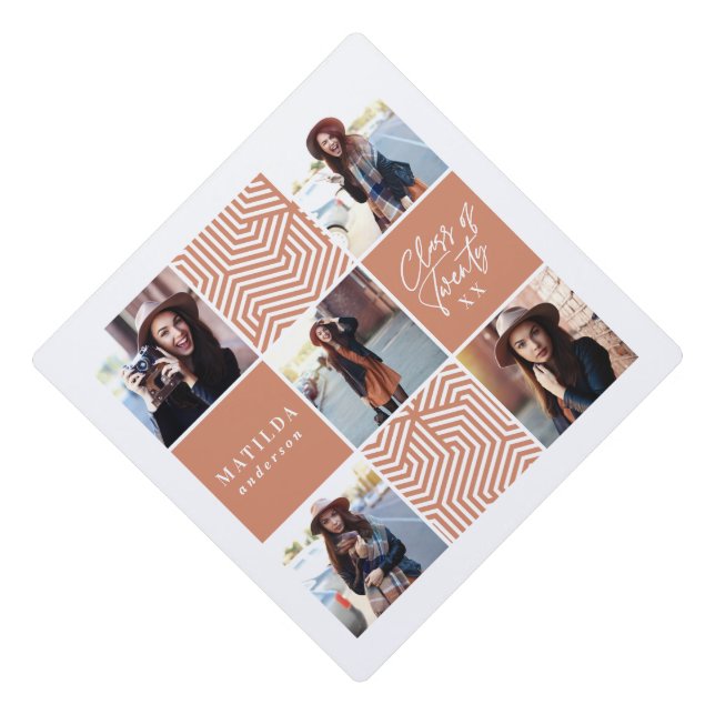 Colourful geometric multi photo graduation cap topper (Front)