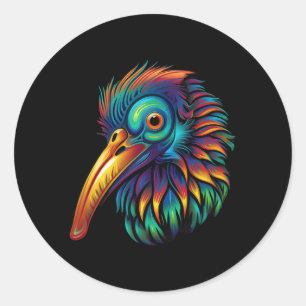 Colourful Geometric New Zealand Kiwi Bird Pop Anim Classic Round Sticker