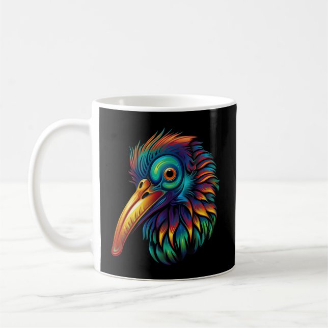 Colourful Geometric New Zealand Kiwi Bird Pop Anim Coffee Mug (Left)