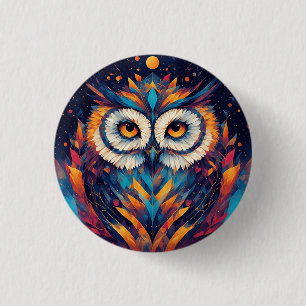 Colourful Geometric Owl Face 1 Inch Round Button
