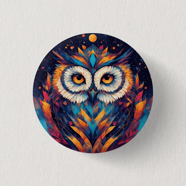 Colourful Geometric Owl Face 1 Inch Round Button (Front)