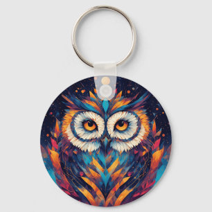 Colourful Geometric Owl Face Keychain