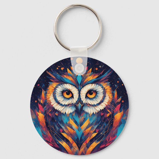 Colourful Geometric Owl Face Keychain (Front)