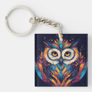 Colourful Geometric Owl Face Keychain