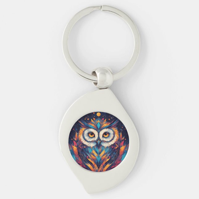 Colourful Geometric Owl Face Keychain (Front)