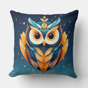 Colourful Geometric Owl Face Throw Pillow