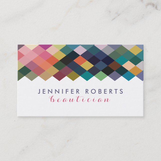 Colourful Geometric Pattern And White Business Card (Front)