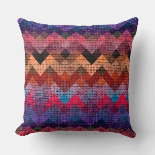 Colourful Geometric Pattern Burlap Rustic #3 Throw Pillow