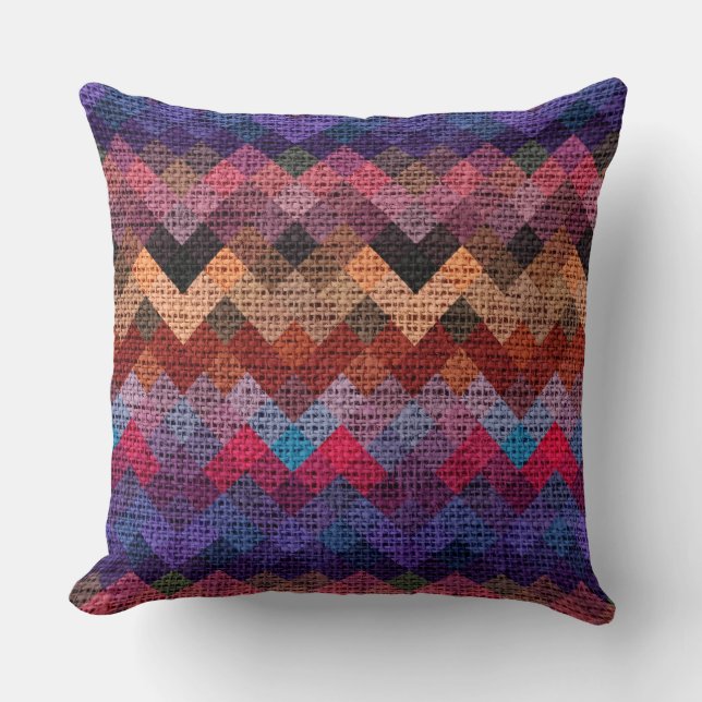 Colourful Geometric Pattern Burlap Rustic #3 Throw Pillow (Front)