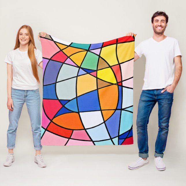 Colourful Geometric Pattern Fleece Blanket (In Situ)