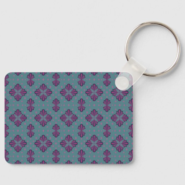 Colourful Geometric Pattern in Classic Retro Style Keychain (Front)