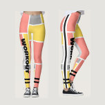 Colourful geometric pattern l Unique cute Workout Leggings<br><div class="desc">Graphic abstract pattern,  Pretty pink,  yellow and grey with black text for workout. A unique design in colourful geometric pattern for her.</div>