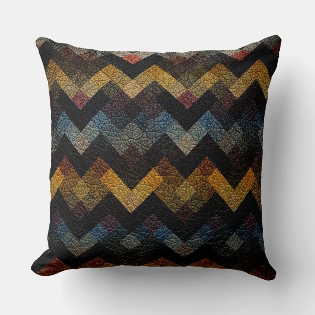 Colourful Geometric Pattern Leather Look #20 Throw Pillow (Front)