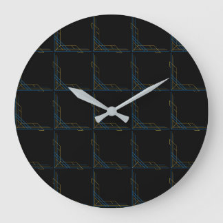 Colourful Geometric Pattern on Black Background Large Clock
