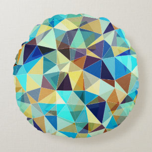 Colourful geometric pattern, triangles background, round pillow
