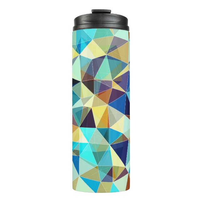 Colourful geometric pattern, triangles background, thermal tumbler (Front)