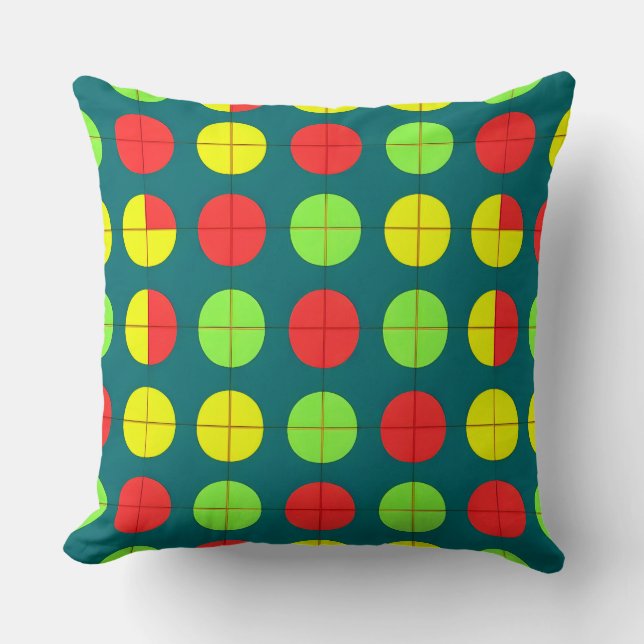 Colourful Geometric Pattern With Green, Red Throw Pillow (Front)