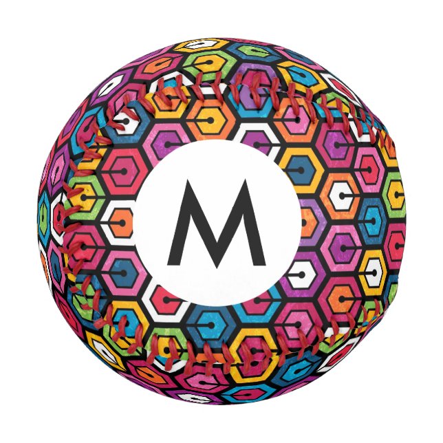 Colourful geometric pattern with hexagons baseball (Front Left)