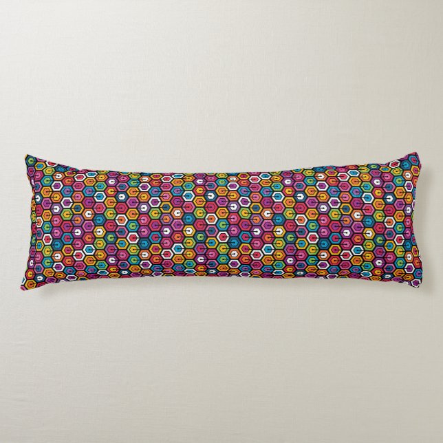 Colourful geometric pattern with hexagons body pillow (Front)