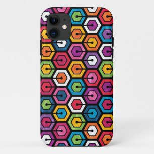 Colourful geometric pattern with hexagons iPhone 11 case
