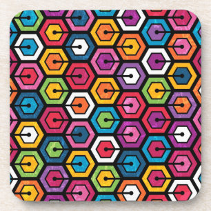Colourful geometric pattern with hexagons coaster