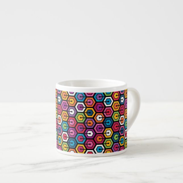 Colourful geometric pattern with hexagons espresso cup (Front Right)