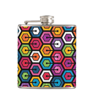 Colourful geometric pattern with hexagons hip flask