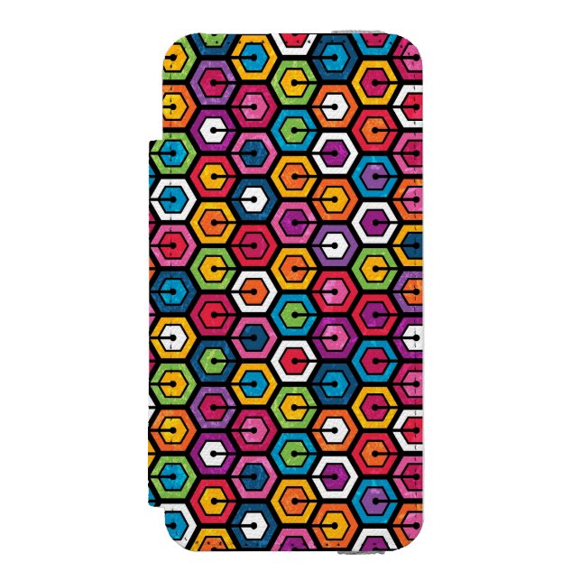 Colourful geometric pattern with hexagons incipio iPhone wallet case (Folio Front)