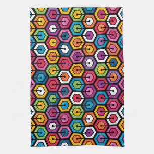 Colourful geometric pattern with hexagons kitchen towel