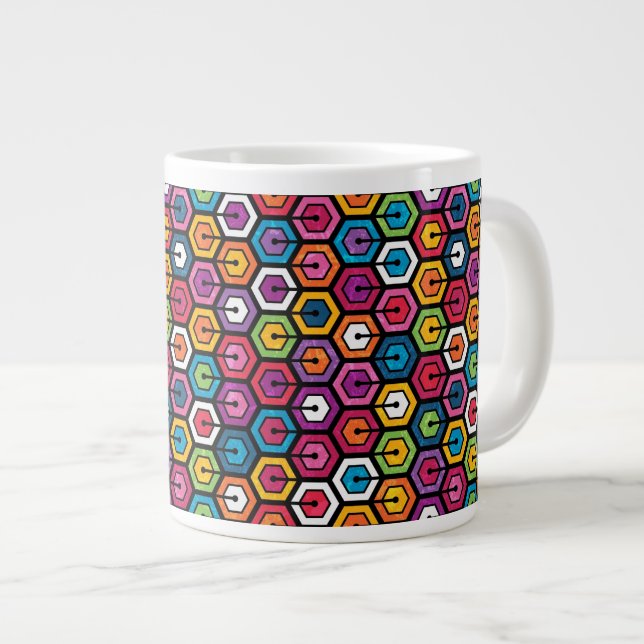 Colourful geometric pattern with hexagons large coffee mug (Front Right)
