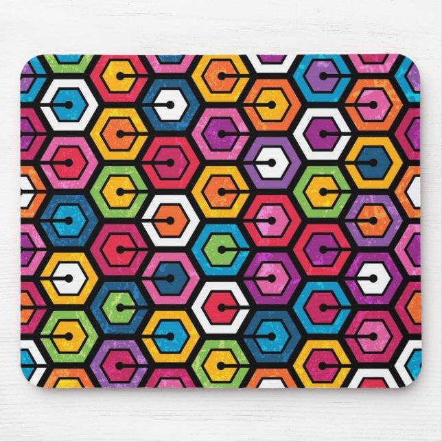 Colourful geometric pattern with hexagons mouse pad (Front)