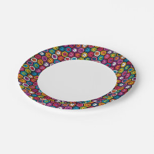 Colourful geometric pattern with hexagons paper plate