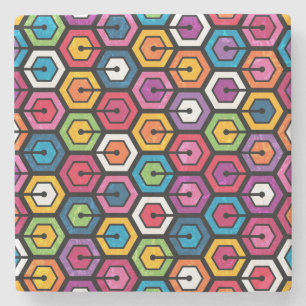 Colourful geometric pattern with hexagons stone coaster