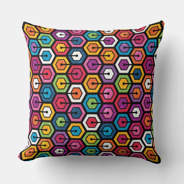Colourful geometric pattern with hexagons throw pillow (Front)