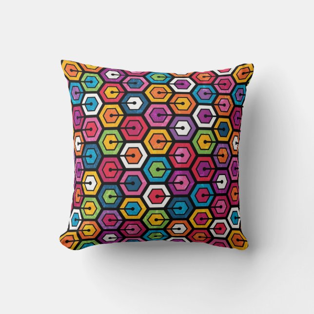 Colourful geometric pattern with hexagons throw pillow (Front)