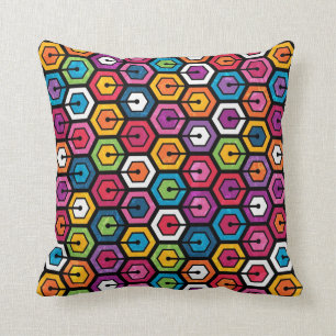 Colourful geometric pattern with hexagons throw pillow