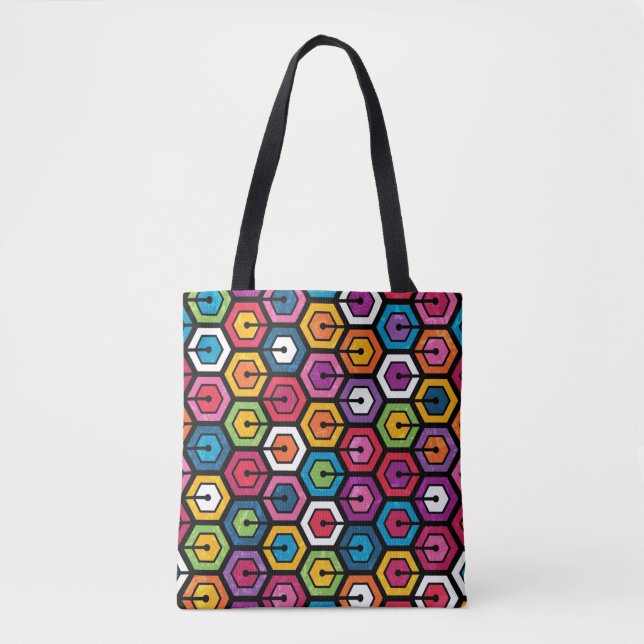 Colourful geometric pattern with hexagons tote bag (Front)