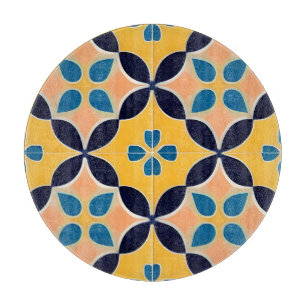 Colourful Geometric Pattern with Retro Tile Design Cutting Board