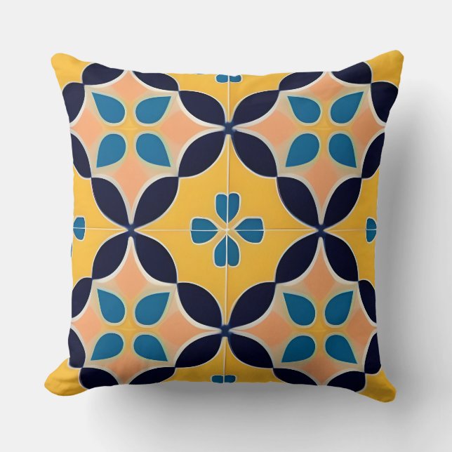 Colourful Geometric Pattern with Retro Tile Design Throw Pillow (Front)