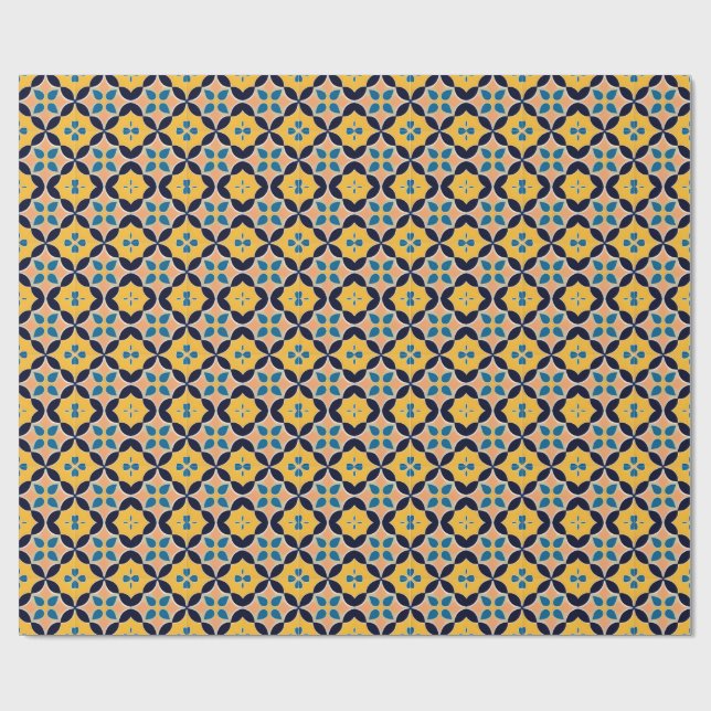 Colourful Geometric Pattern with Retro Tile Design Wrapping Paper (Flat)